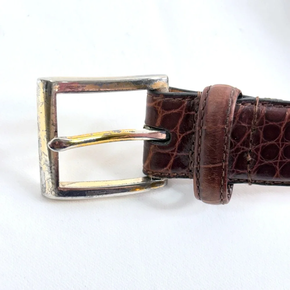 Polo Ralph Lauren Belt Brown Crocodile Embossed Italian Leather 36